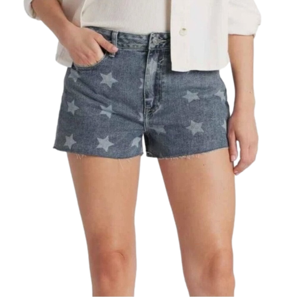 VIGOSS Women’s 28 ACE high rise Jean shorts frayed hem, Stars, distressed NWT